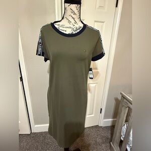 Tommy Hilfiger Olive Green Dress with Navy Trim